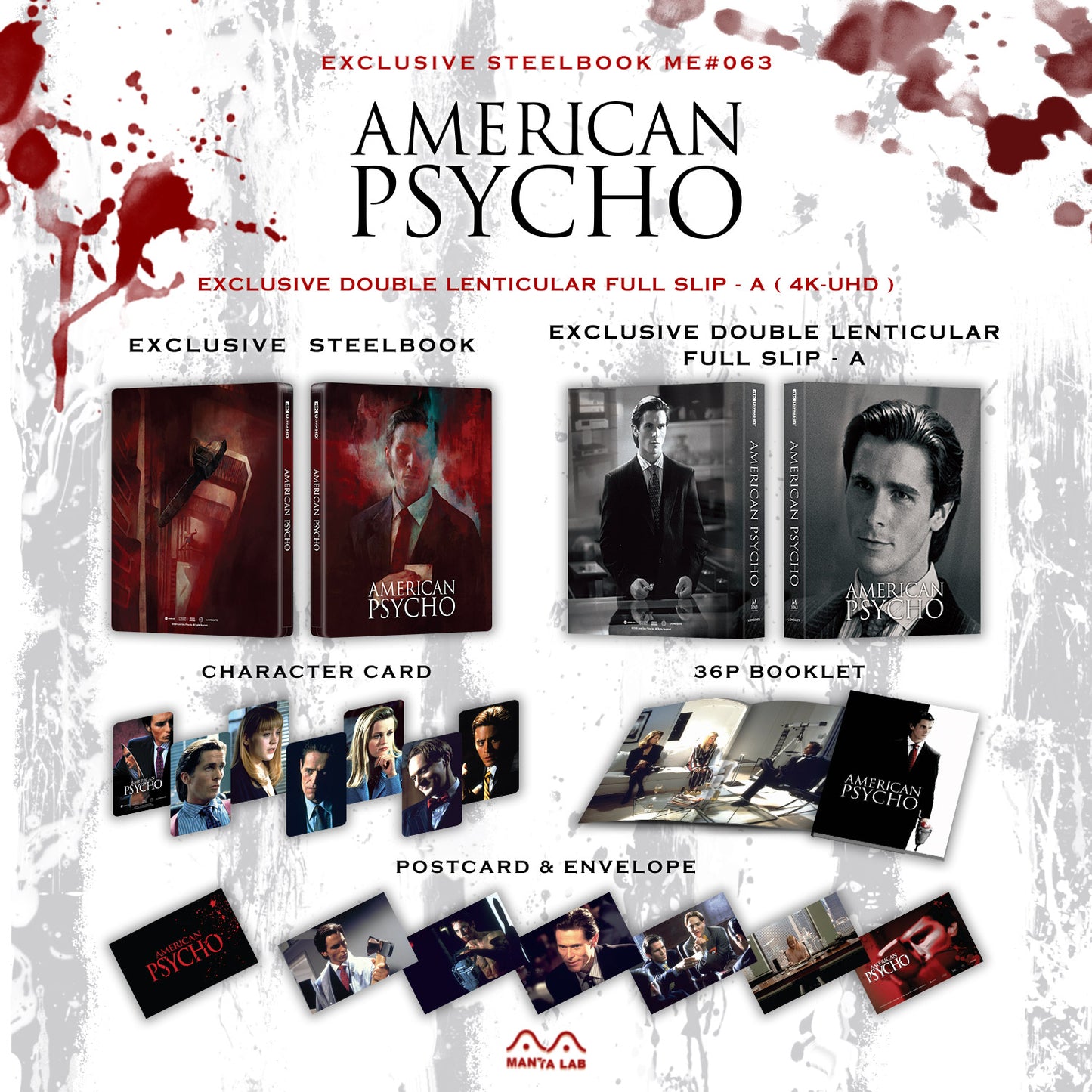 American Psycho 4K Blu-ray Steelbook Manta Lab Exclusive ME#63 Double Lenticular Full Slip A