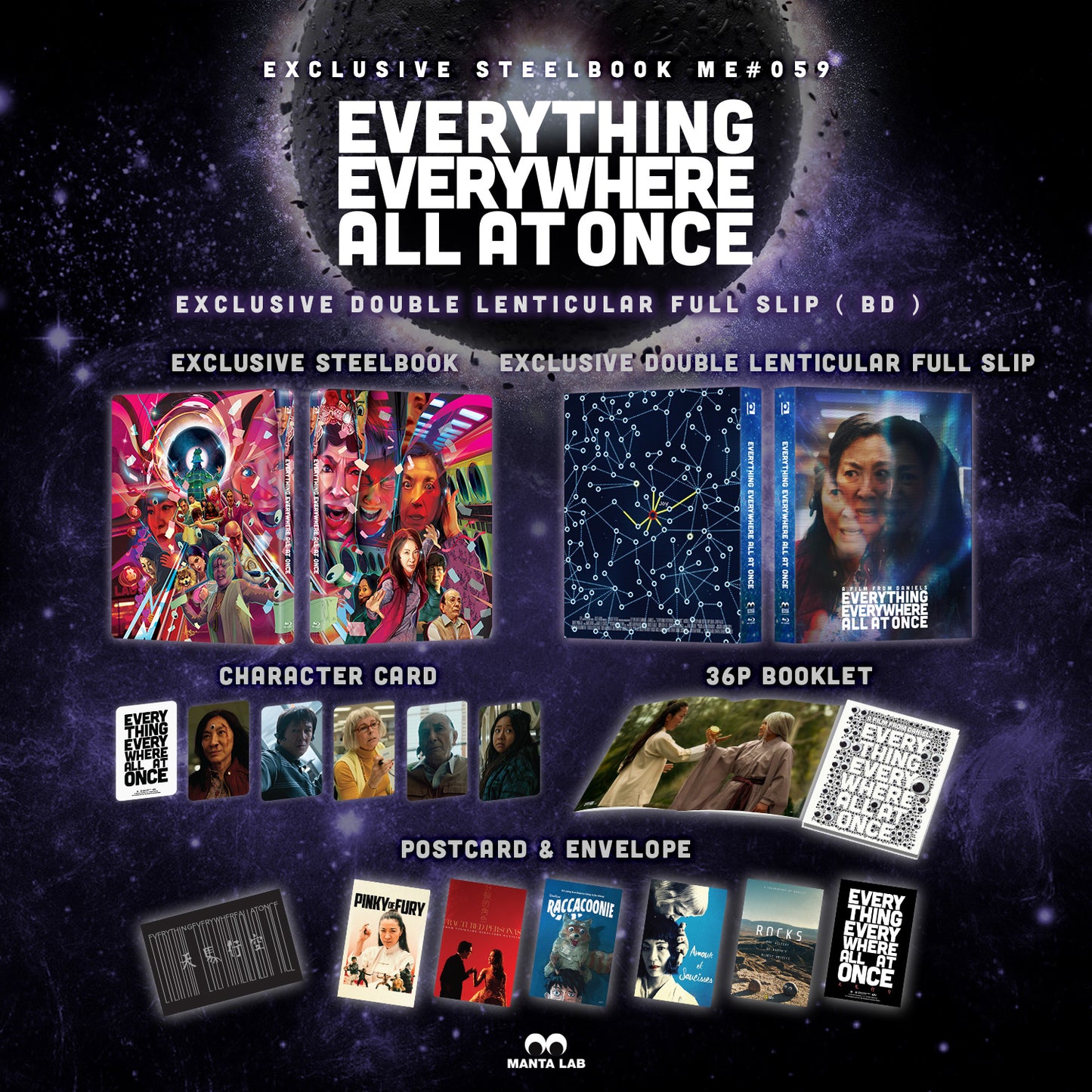 Everything Everywhere All At Once Steelbook Blu-ray Steelbook Manta Lab Exclusive ME#59 HDN GB Pre-Order Double Lenticular Slip