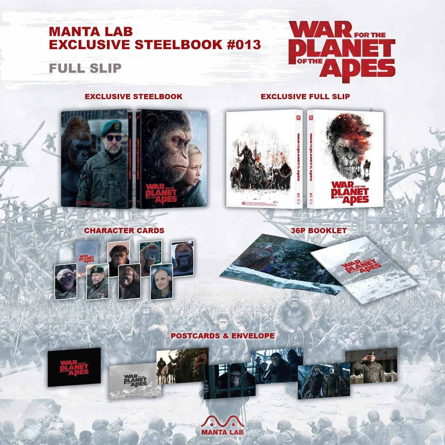 War For The Planet Of The Apes 4K Blu-ray Steelbook Manta Lab Exclusive ME#13 Full Slip