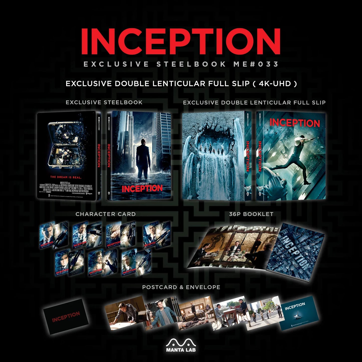 Inception 4K Blu-ray Steelbook Manta Lab Exclusive ME#33 HDN GB Pre-Order Double Lenticular Slip