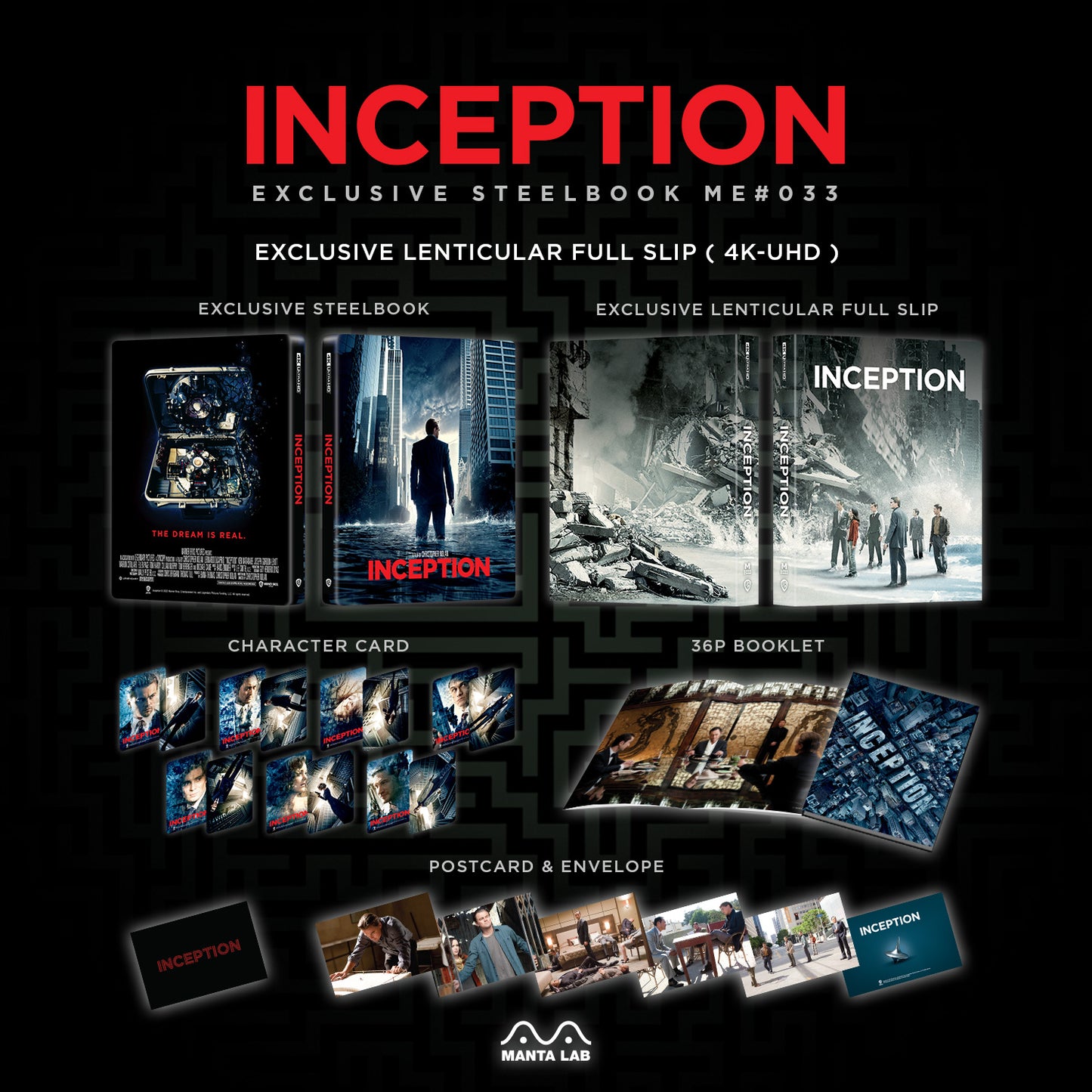 Inception 4K Blu-ray Steelbook Manta Lab Exclusive ME#33 HDN GB Pre-Order Lenticular Slip