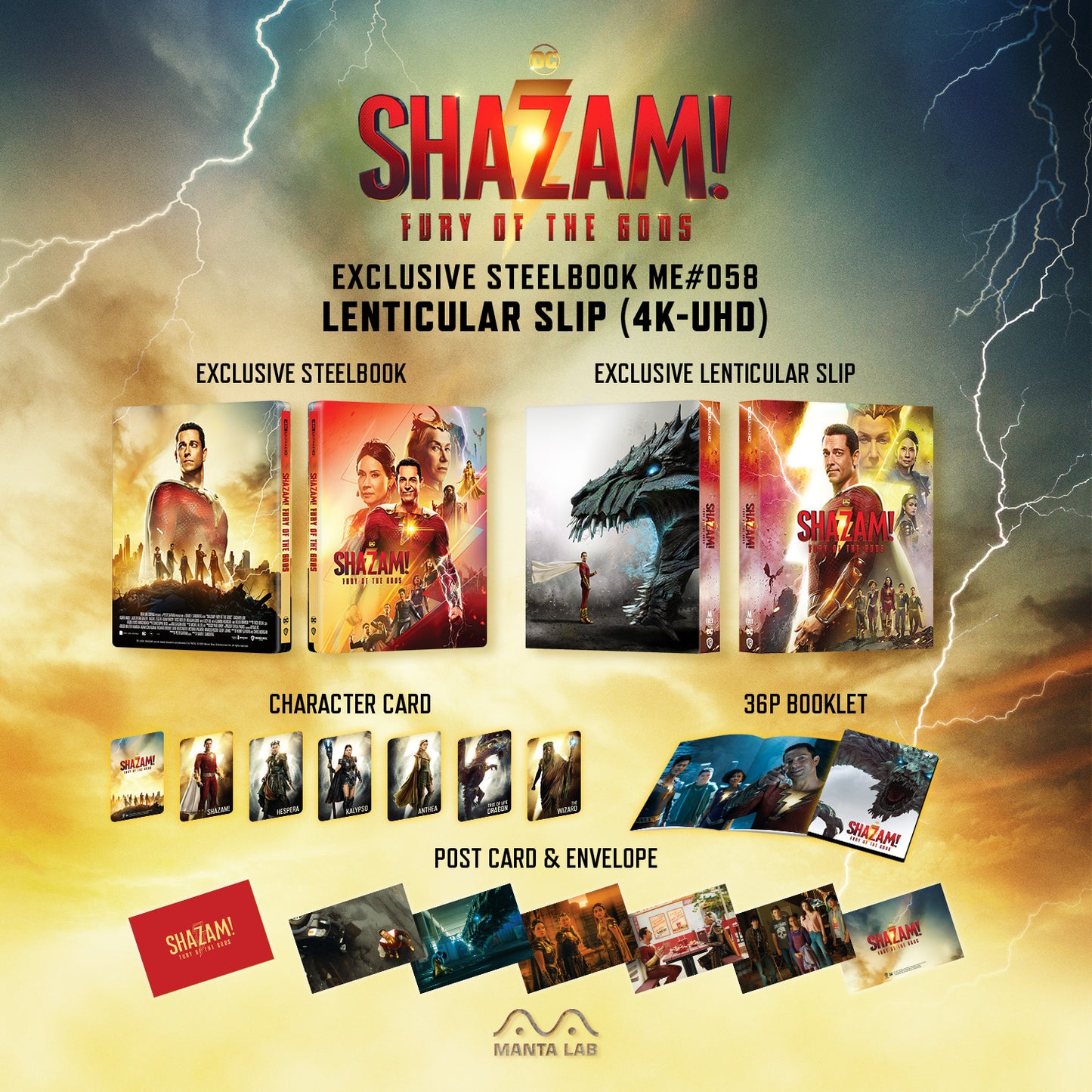 Shazam! Fury of The Gods 4K Blu-ray Steelbook Manta Lab Exclusive ME#58 HDN GB Pre-Order Lenticular Slip