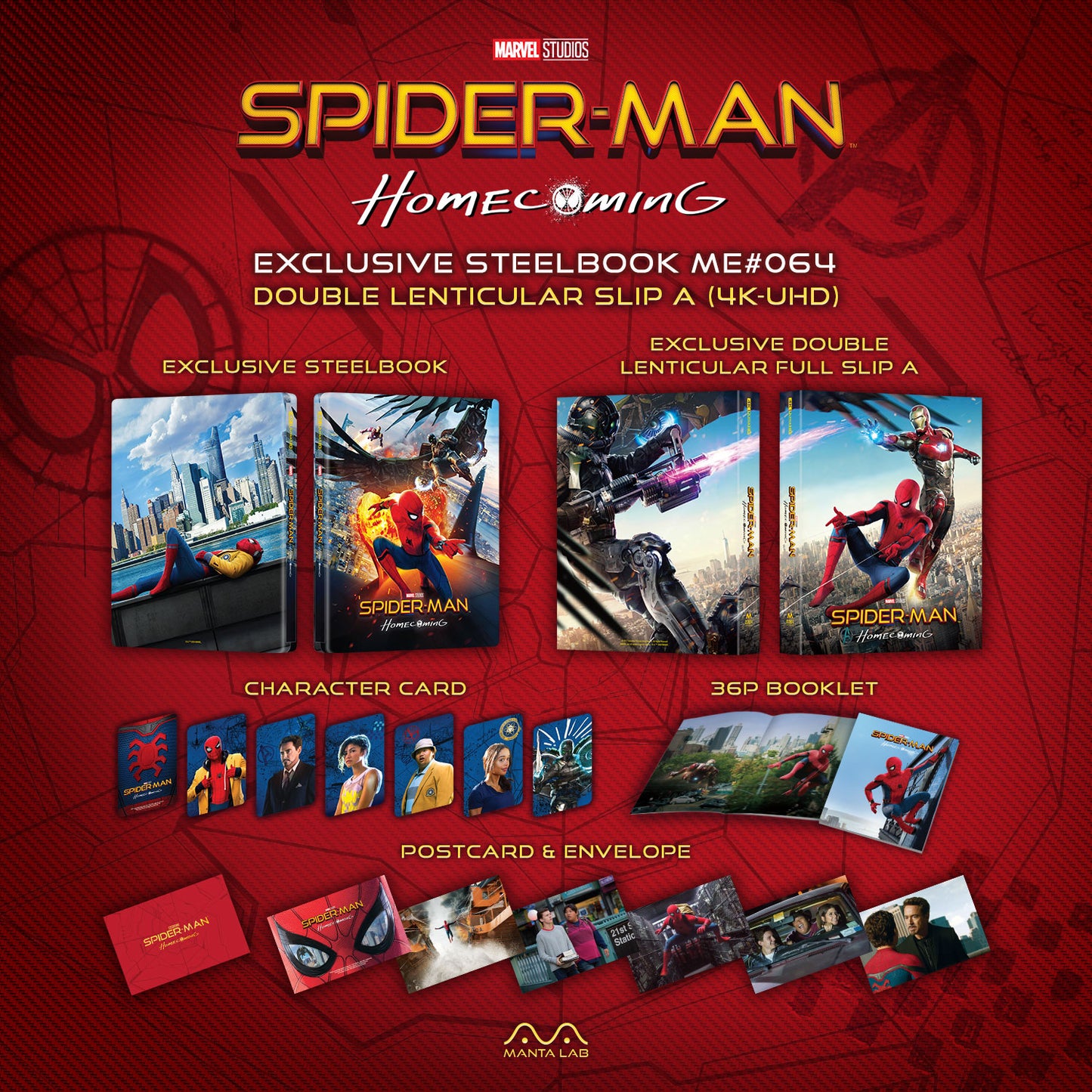 Spider-Man: Homecoming 4K Blu-ray Steelbook Manta Lab Exclusive ME#64 Double Lenticular Full Slip A