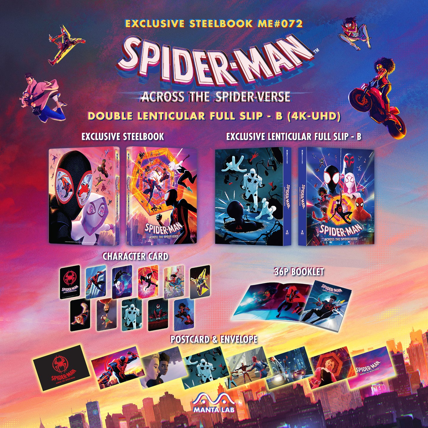 Spider-man: Across the Spider-Verse 4K Blu-ray Steelbook Manta Lab Exclusive ME#72 Double Lenticular Full Slip B - PREORDER