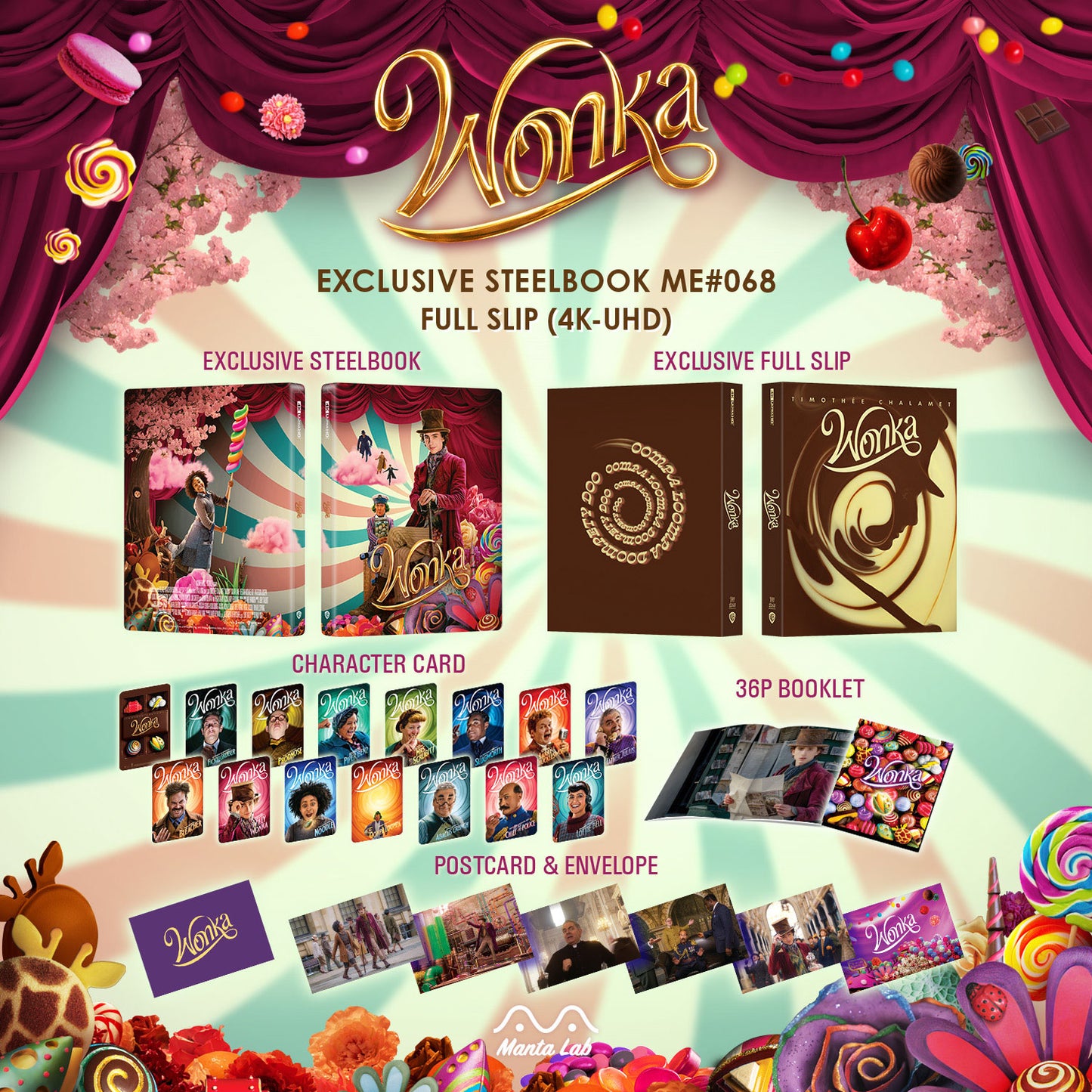 Wonka 4K Blu-ray Steelbook Manta Lab Exclusive ME#68 Full Slip