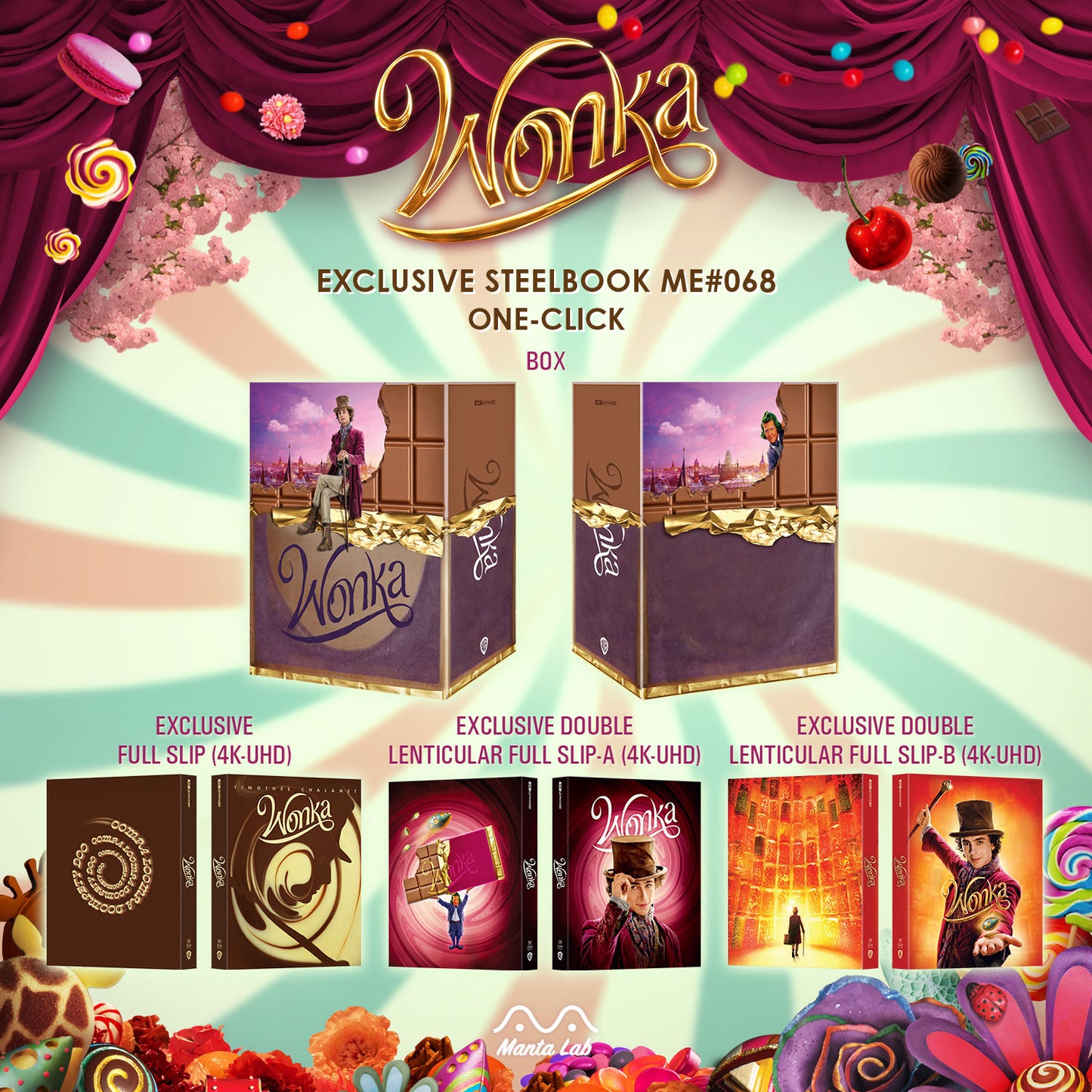 Wonka 4K Blu-ray Steelbook Manta Lab Exclusive ME#68 One Click Box Set