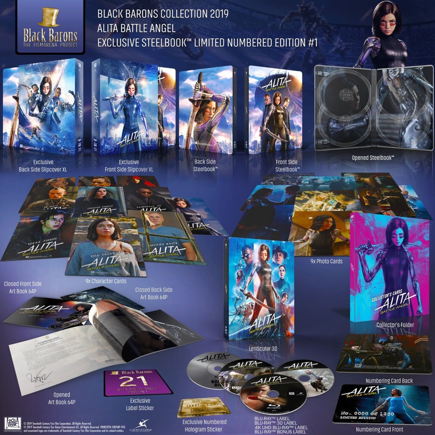 Alita: Battle Angel 4K+2D+3D Blu-ray Steelbook Set Black Barons #21 Box Set