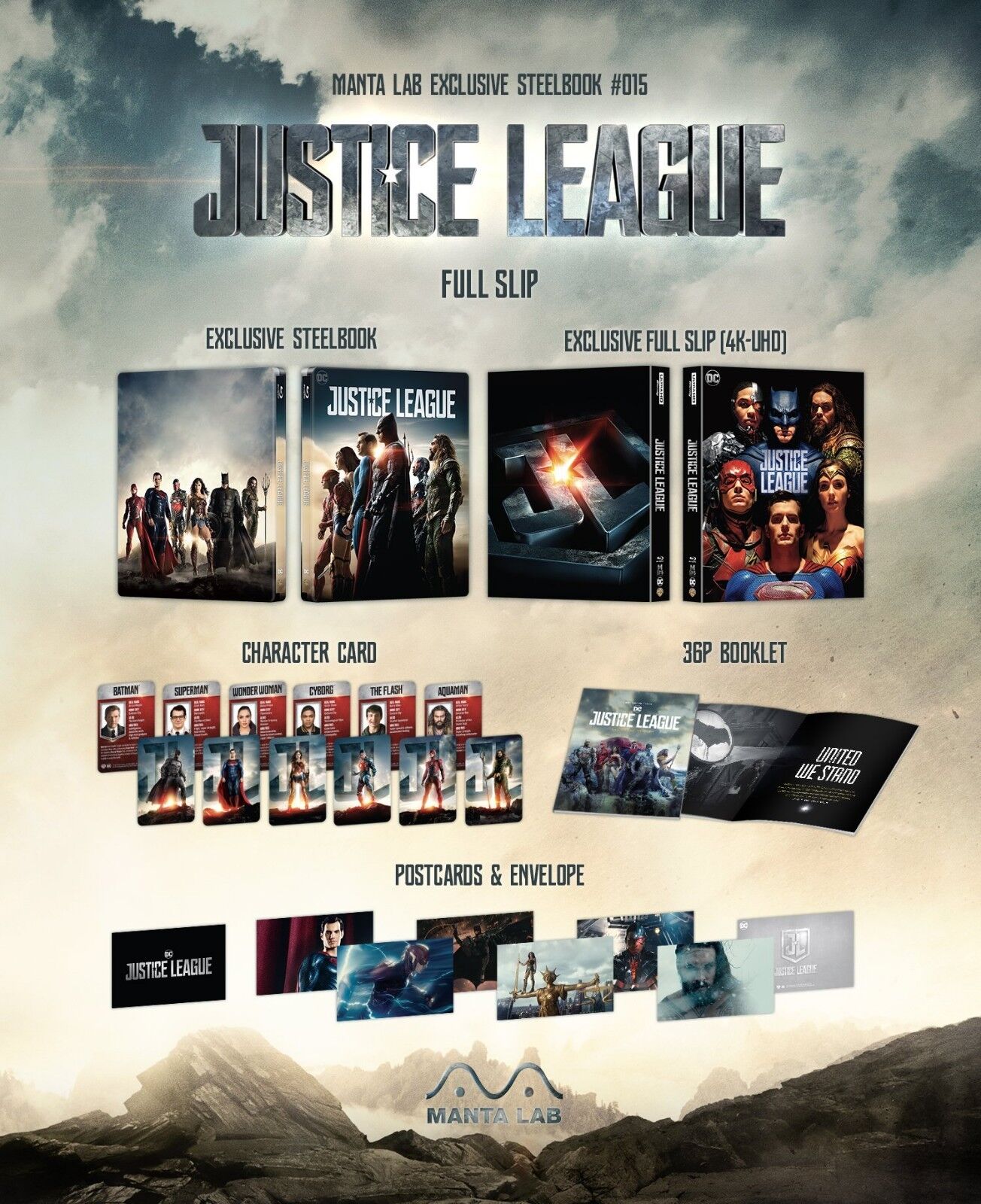 Justice League 4K+3D Blu-ray Steelbook Manta Lab Exclusive ME#15 One Click Box Set *LOW NUMBER #007*